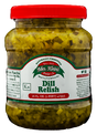 A jar of Mrs. Klein's Dill Relish with a red lid, displaying the product label which includes the brand name and the product title.