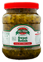 A jar of Mrs. Klein's Sweet Relish with a red lid and a label that includes the product name and branding information.
