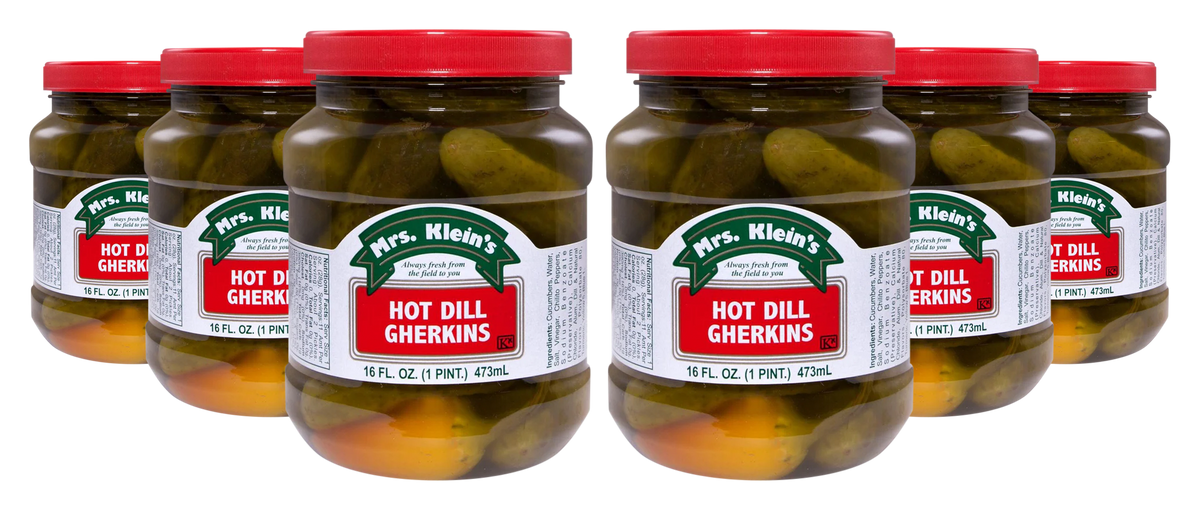 Hot Dill Gherkins (16oz) – Mrs. Klein's Pickle Co.